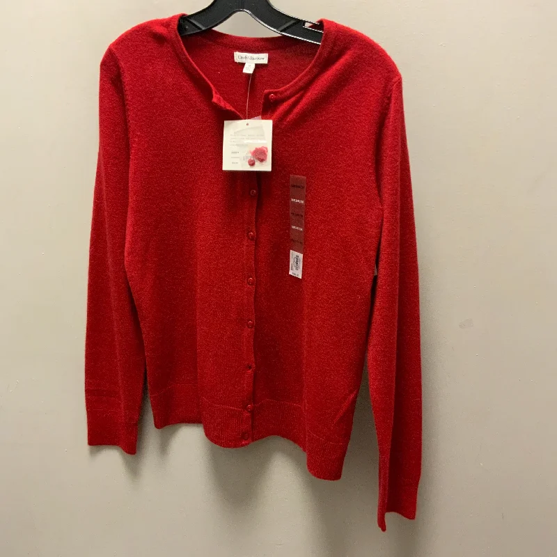 Women's Striped Woolen SweatersCardigan By Croft And Barrow In Red, Size: M