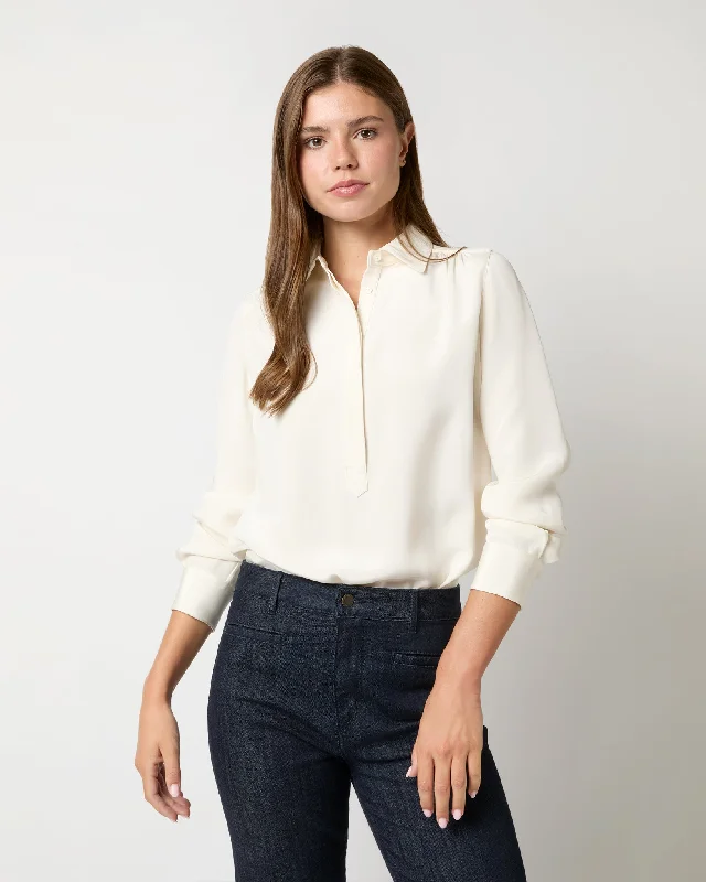 Women's Blouse with BeadsNatalia Blouse in Ivory Silk Crepe de Chine