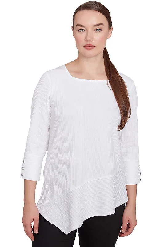 Women's Blouse with U-Shaped CollarPetite Resort Ready Asymmetrical Rib Knit Top