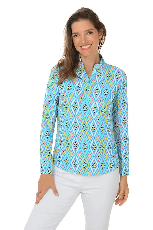 Women's Blouse with Narrow CollarSeafoam Romina Diamond UPF50+ Sun Shirt