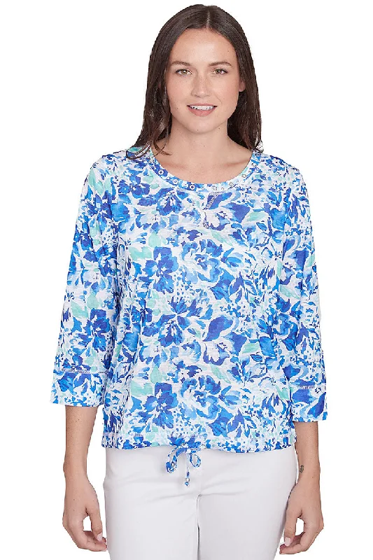 Women's Blouse with Rounded CollarPetite It Had To Be Blue Watercolor Top