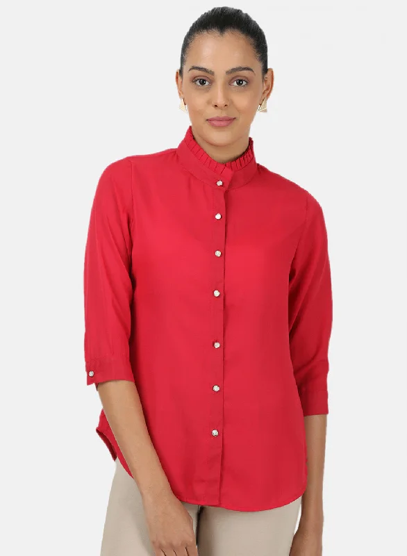 Women's Blouse with PocketsWomens Red Plain Top