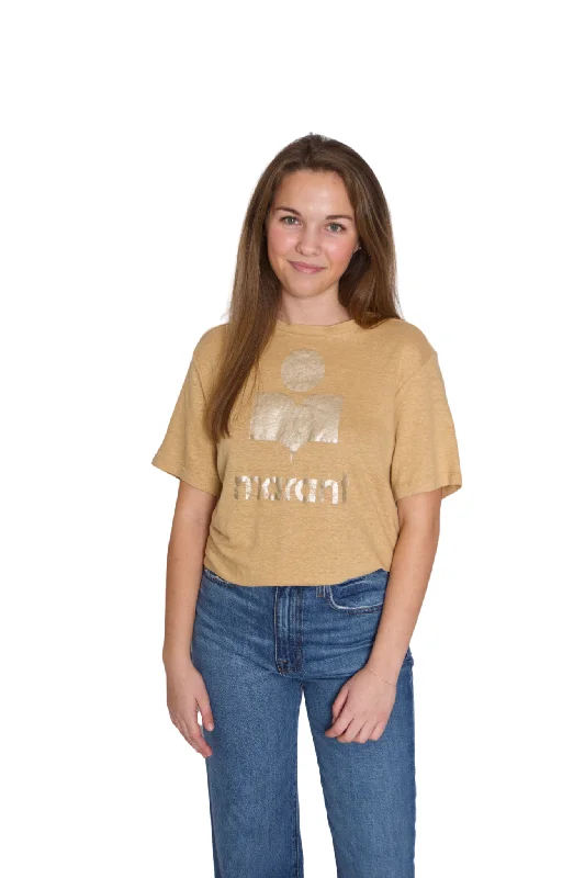 Women's Blouse with Lapel CollarZewel Tee in Sahara with Gold