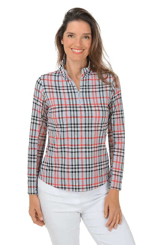 Women's Blouse with Wide CollarGrey Judith Plaid UPF50+ Sun Shirt