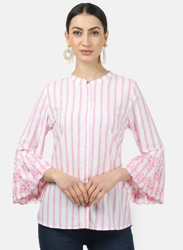 Women's Blouse with BeltWomens Pink Stripe Tops