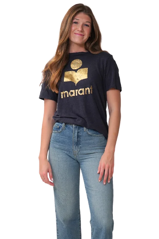 Women's Blouse with Low CollarZewel Tee in Night with Gold