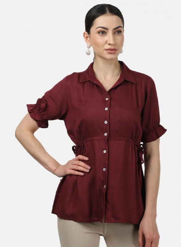 Women's High-Neck BlouseWomens Maroon Plain Top