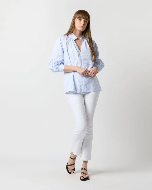 Women's Cotton BlouseLiya Top in Sky Mixed Stripe Poplin