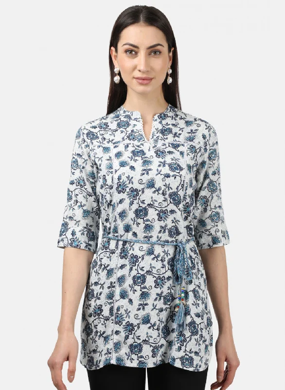 Women's Silk BlouseWomens Blue Printed Tops