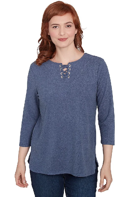 Women's Blouse with Narrow CollarPetite Casual Luxe Grommet Laced Top