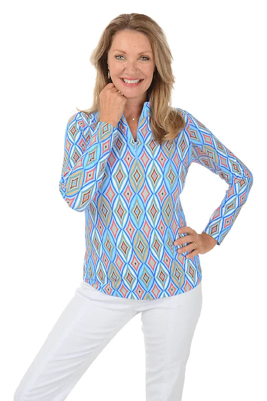 Women's Blouse with High CollarBlue Romina Diamond UPF50+ Sun Shirt