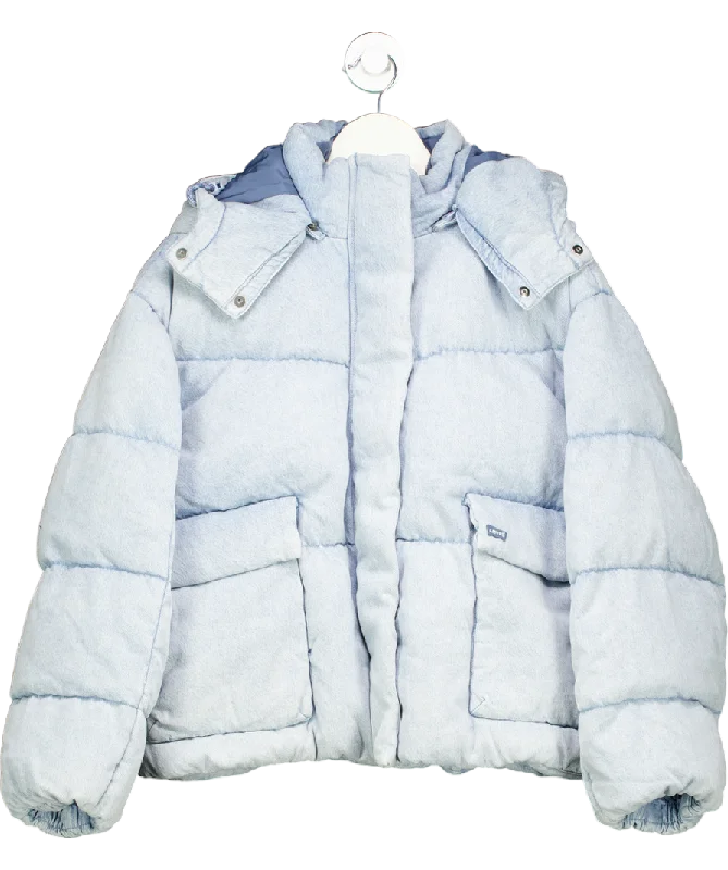 Women's V-Shaped Collar Sweaterslevis Blue Western Short Bubble Puffer UK L