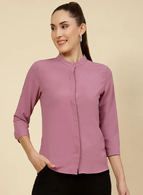 Women's Short-Sleeve BlouseWomen Pink Solid Top