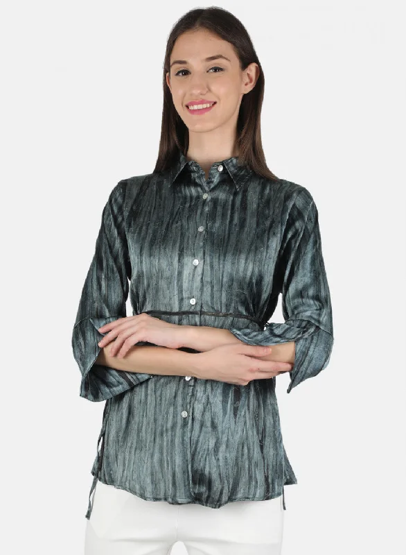 Women's Blouse with TasselsWomen Grey Printed Top