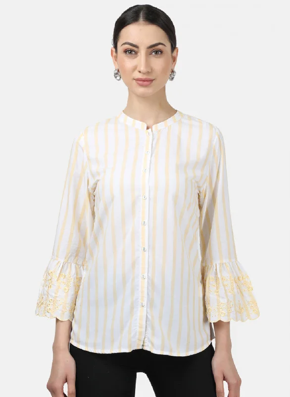 Women's Blouse with LaceWomens Yellow Stripe Top