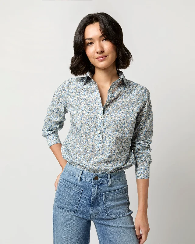 Women's Blouse with SequinsTomboy Popover Shirt in Blue Eloise Liberty Fabric