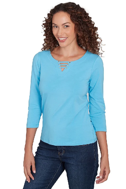 Women's Blouse with Shawl CollarPetite It Had To Be Blue Strap Neck Top