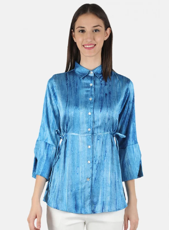 Women's Blouse for PartyWomen Blue Printed Top