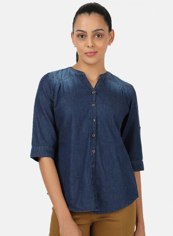 Women's Blouse with ButtonsWomens Blue Light Wash Top