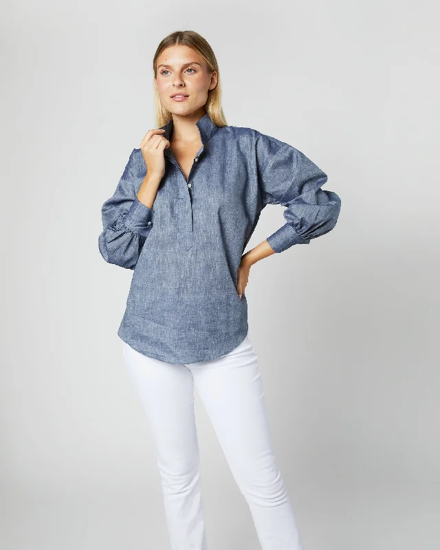 Women's Blouse with Square CollarAnaya Popover Shirt in Indigo Cotolino Chambray