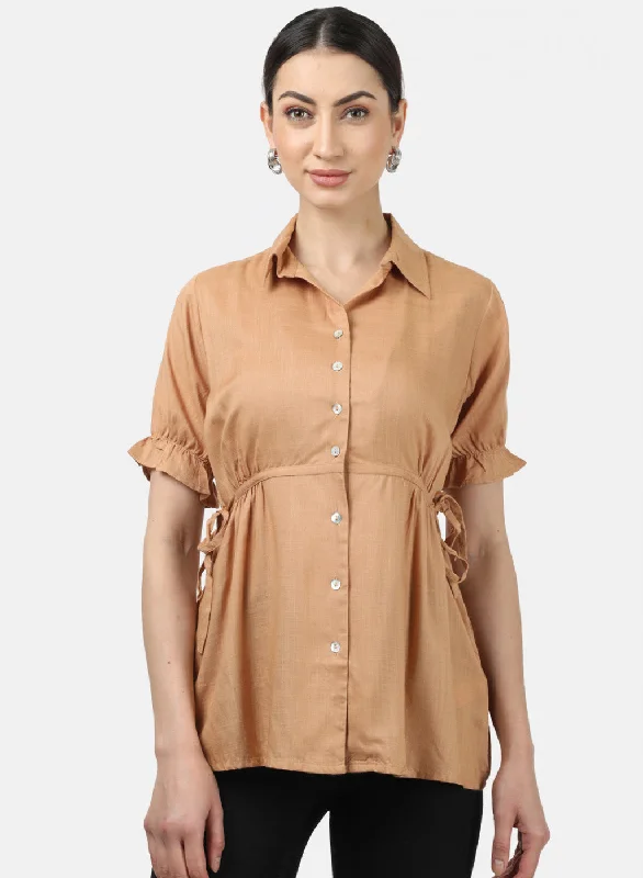 Women's Long-Sleeve BlouseWomens Khaki Plain Tops