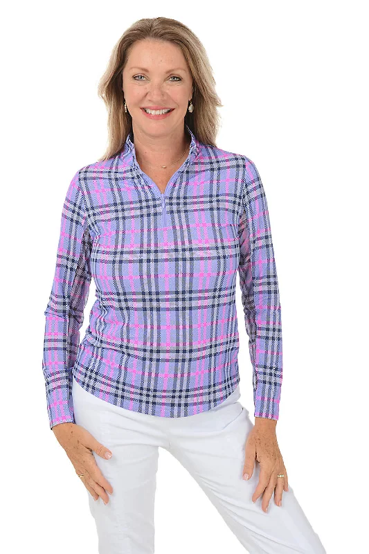 Women's Blouse with Rounded CollarLavender Judith Plaid UPF50+ Sun Shirt