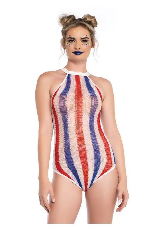 women's pajamas for all-night comfortStriped Net Halter Bodysuit