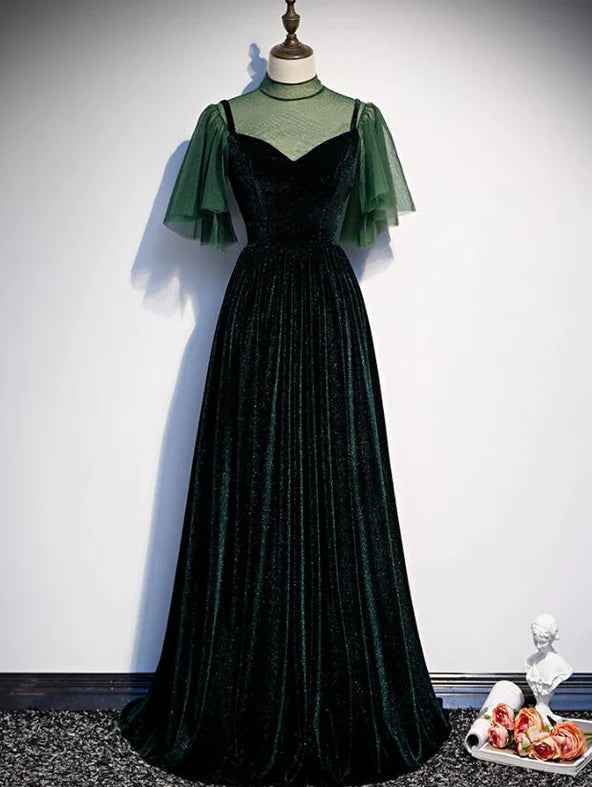 Women's Midi DressesFashionable Dark Green Velvet Long Party Gown, Green Bridesmaid Dress