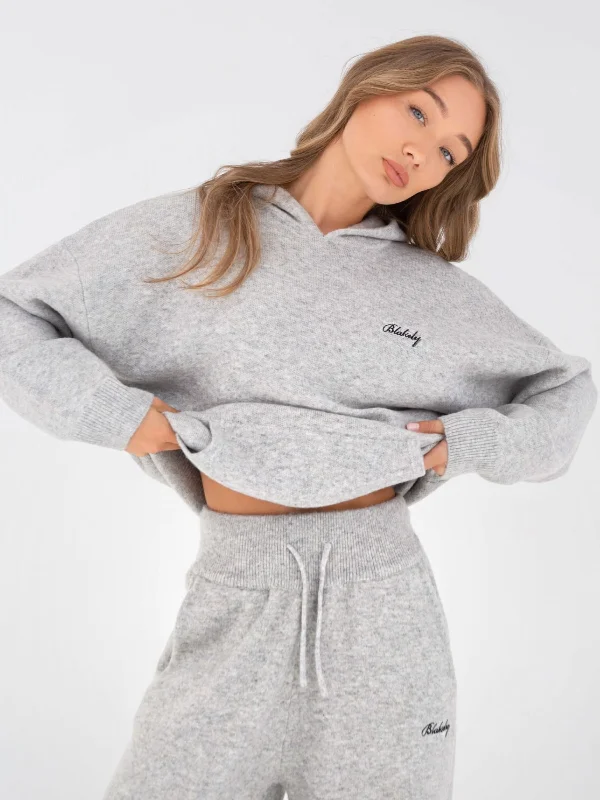 Women's Hooded Sweatshirts with High WaistOversized Knitted Hoodie - Marl Grey