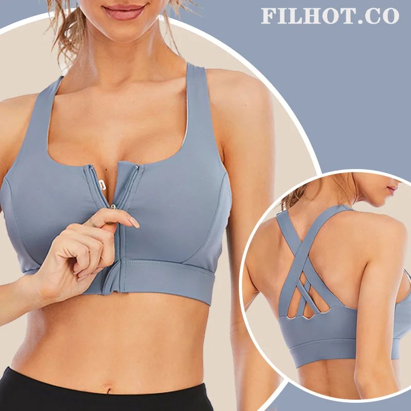 plus-size wireless racerback braFilhot™ Cross Back Wirefree Sports Bra With Zipper Up to 2XL