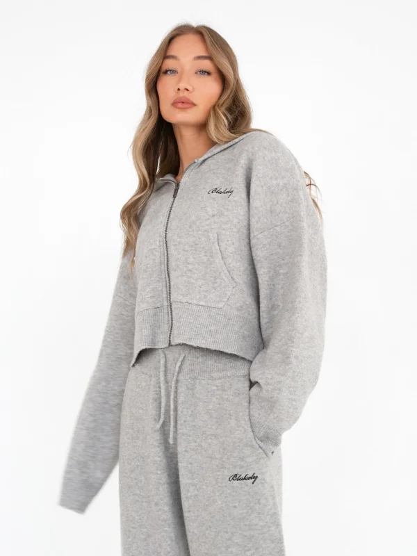 Women's Hooded Sweatshirts with Button PocketsKnitted Full Zip Hoodie - Marl Grey