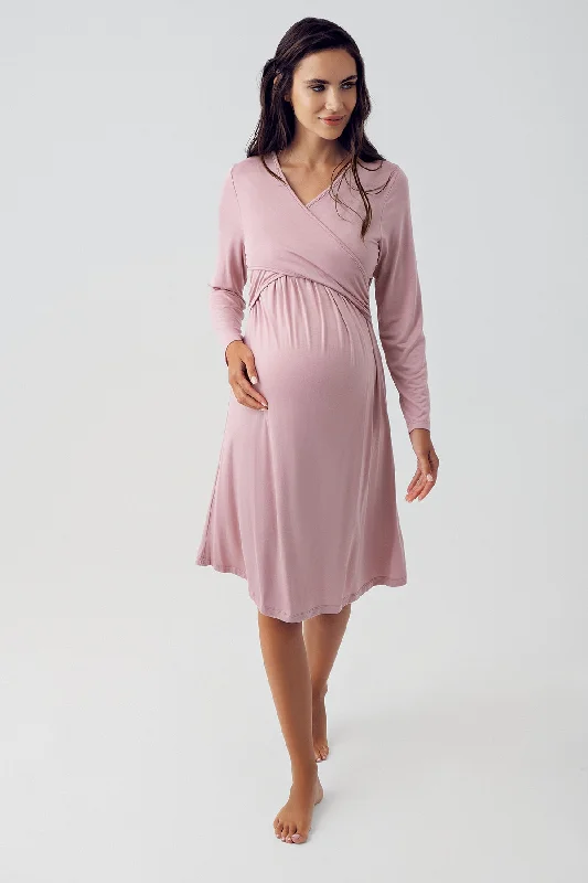 women's pajamas for those who love to indulgeShopymommy 15105 Cross Double Breasted Maternity & Nursing Nightgown Powder