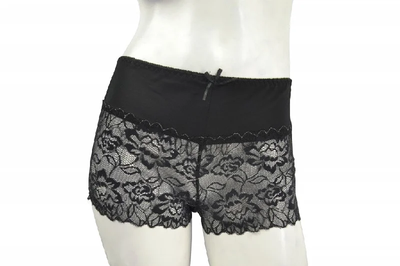 high-waisted cotton women's underwearlace Boyshorts - Black