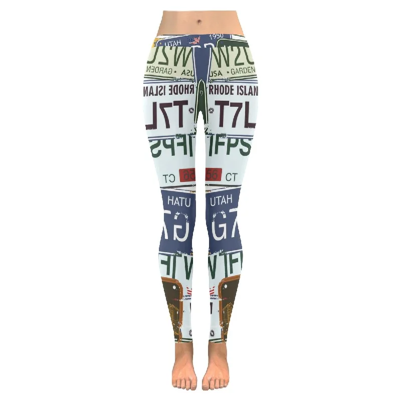 Zenzzle Retro Auto Licence Plates Graphic Low Rise yoga Leggings for women