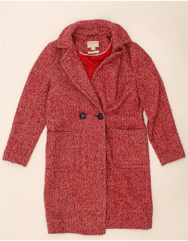 Women's Zip-Up CoatsMONSOON Womens Double Breasted Coat UK 10 Small Red Herringbone Polyester