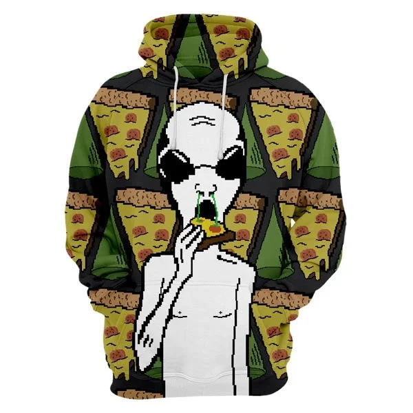 Women's Hooded Sweatshirts with Velcro ClosureAlien & Pizza Hoodie