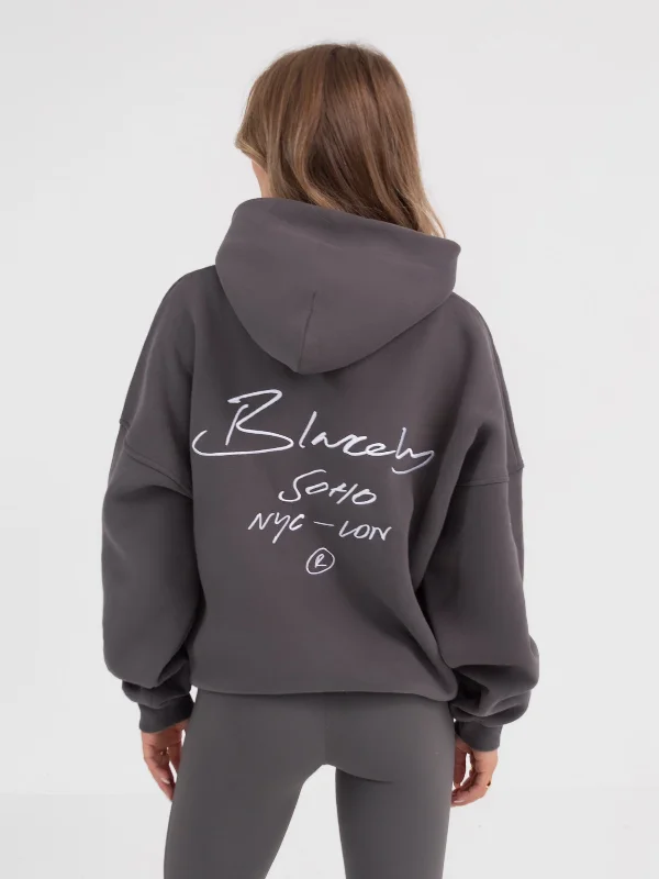 Women's Hooded Sweatshirts with Warm FabricSoho Script Hoodie - Charcoal