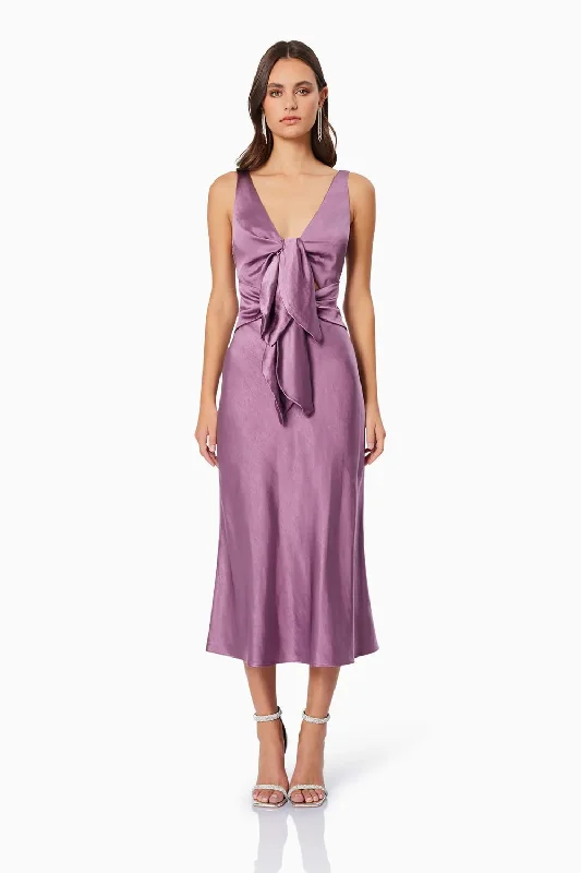 Women's Low-Neck DressesFaith Front Tie Midi Dress - Purple