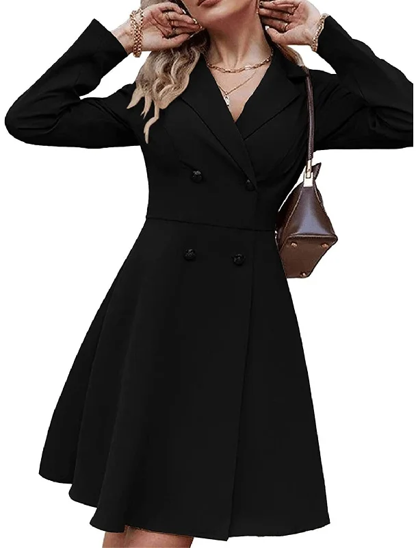 Women's Racerback DressesWomen's Black Dress Party Dress Homecoming Dress Mini Dress Black Blue Camel Long Sleeve Pure Color Button Spring Fall Winter Shirt Collar Fashion Winter Dress Office Wedding Guest