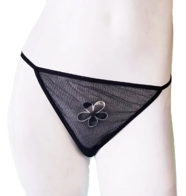 eco-friendly underwear made from organic cottonPlus-Size Mesh Thongs with Flower Decal