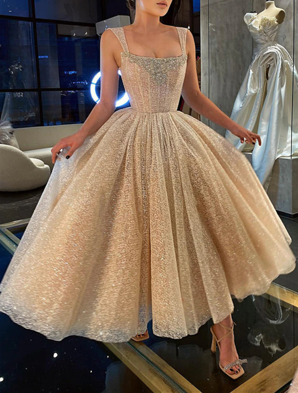 Women's Bodycon DressesBall Gown Prom Dresses Corsets Dress Graduation Wedding Party Dress Ankle Length Sleeveless Spaghetti Strap Tulle with Sequin