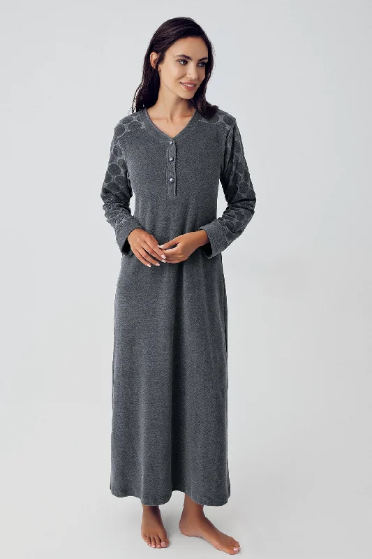 women's pajamas with a modern twistShopymommy 15101 Terry Jacquard Maternity & Nursing Nightgown Anthracite