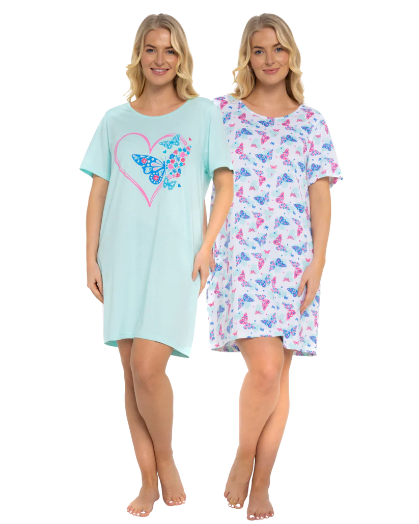 women's pajamas with built-in shorts100% COTTON Heart Nightshirts - 2 Pack