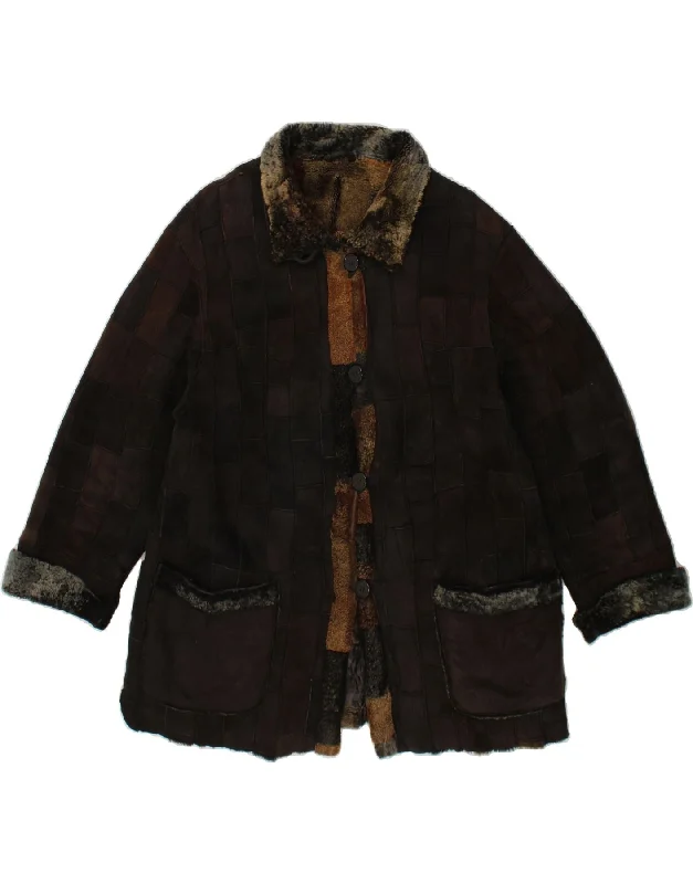 Women's Long CoatsVINTAGE Womens Shearling Coat EU 42 Large Brown Patchwork Shearling