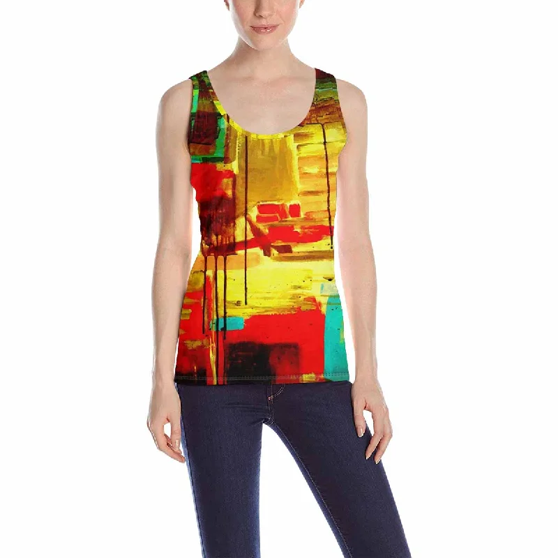 Women's Blouse for OfficeWomen's Tank Top print with colorful doodle pattern