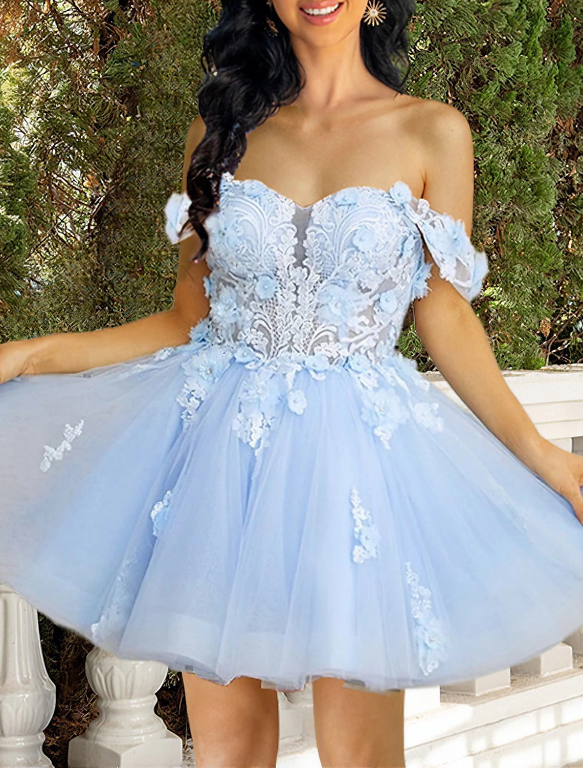 Women's Shirt Collar DressesA-Line Homecoming Dresses Corsets Dress Graduation Birthday Short / Mini Sleeveless Off Shoulder Tulle with Appliques