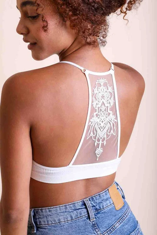 lace-trimmed convertible bra for special eventsTattoo Mesh Racerback Bralette