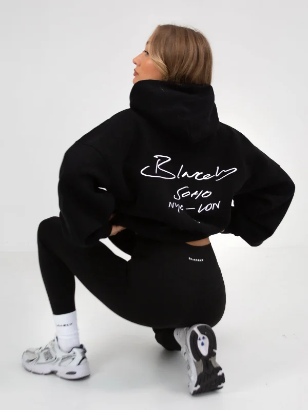 Women's Hooded Sweatshirts with Loose WaistSoho Script Hoodie - Black