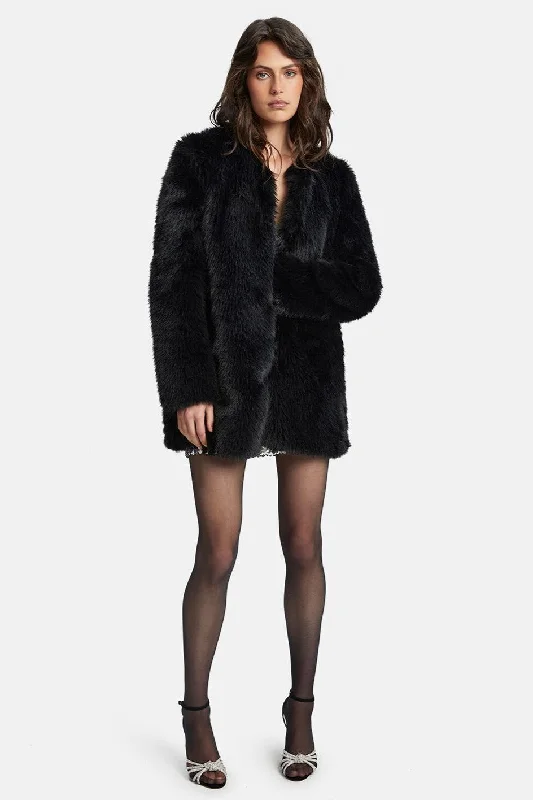 Women's Jumpsuits with Peter Pan CollarLogan Faux Fur Coat - Black