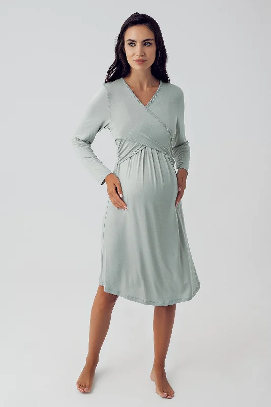 women's pajamas with a blend of comfort, style, and functionalityShopymommy 15105 Cross Double Breasted Maternity & Nursing Nightgown Green